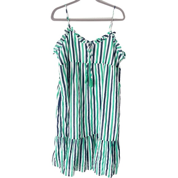 J. Crew Dress Women's XL Factory Striped Ruffle Tiered Midi Beachy AY343 - Picture 1 of 9